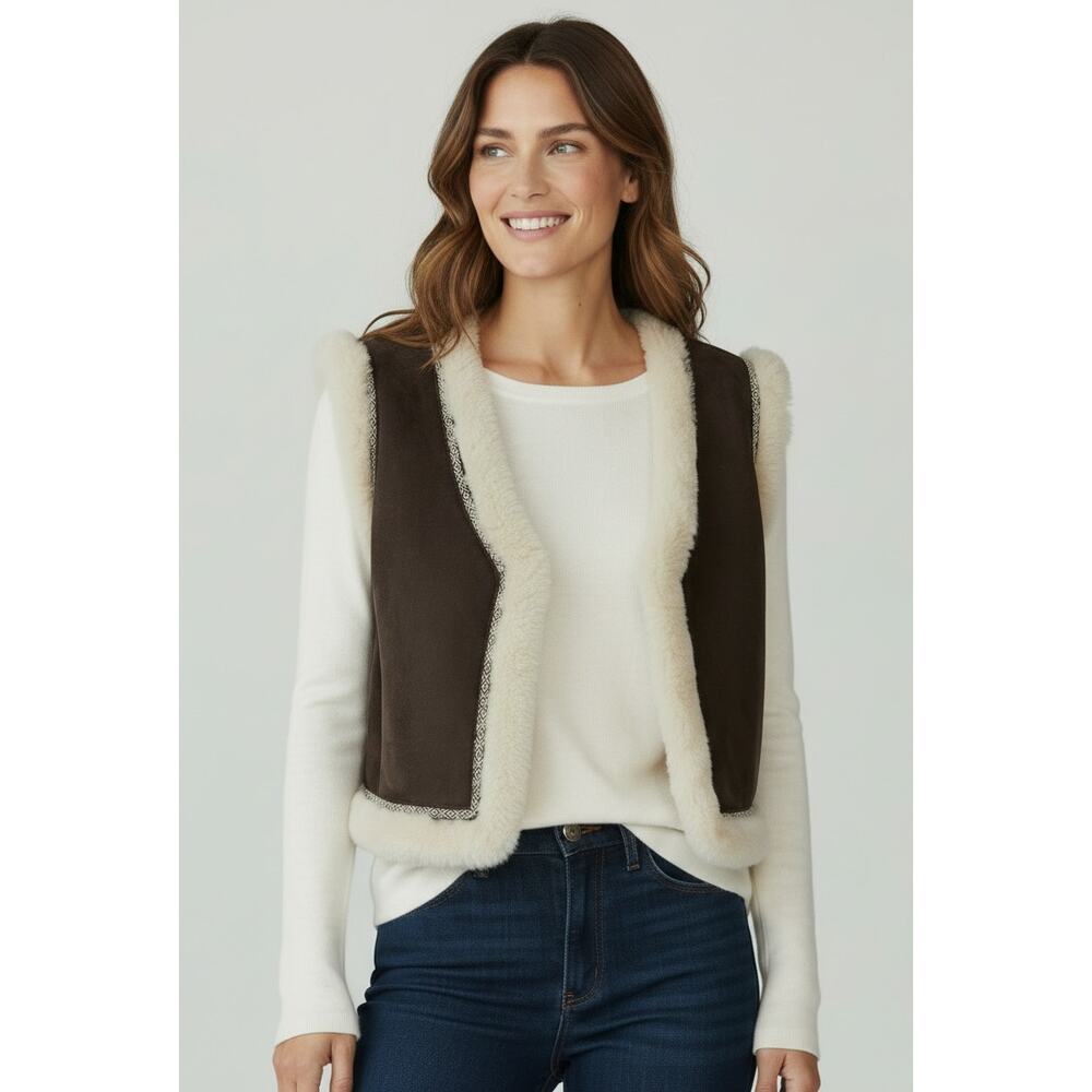 Peruvian Connection Italian Lamb Shearling Manta Trim Waistcoat XS
